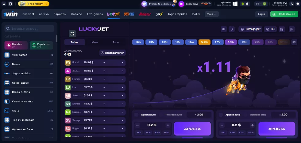 Main page game view lucky jet.